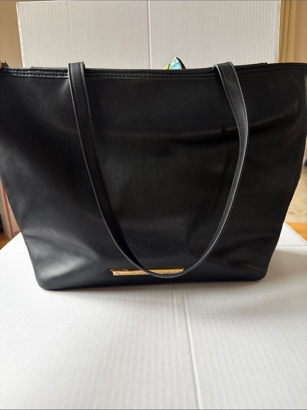 Betsey Johnson Black Tote with Gold Plaque